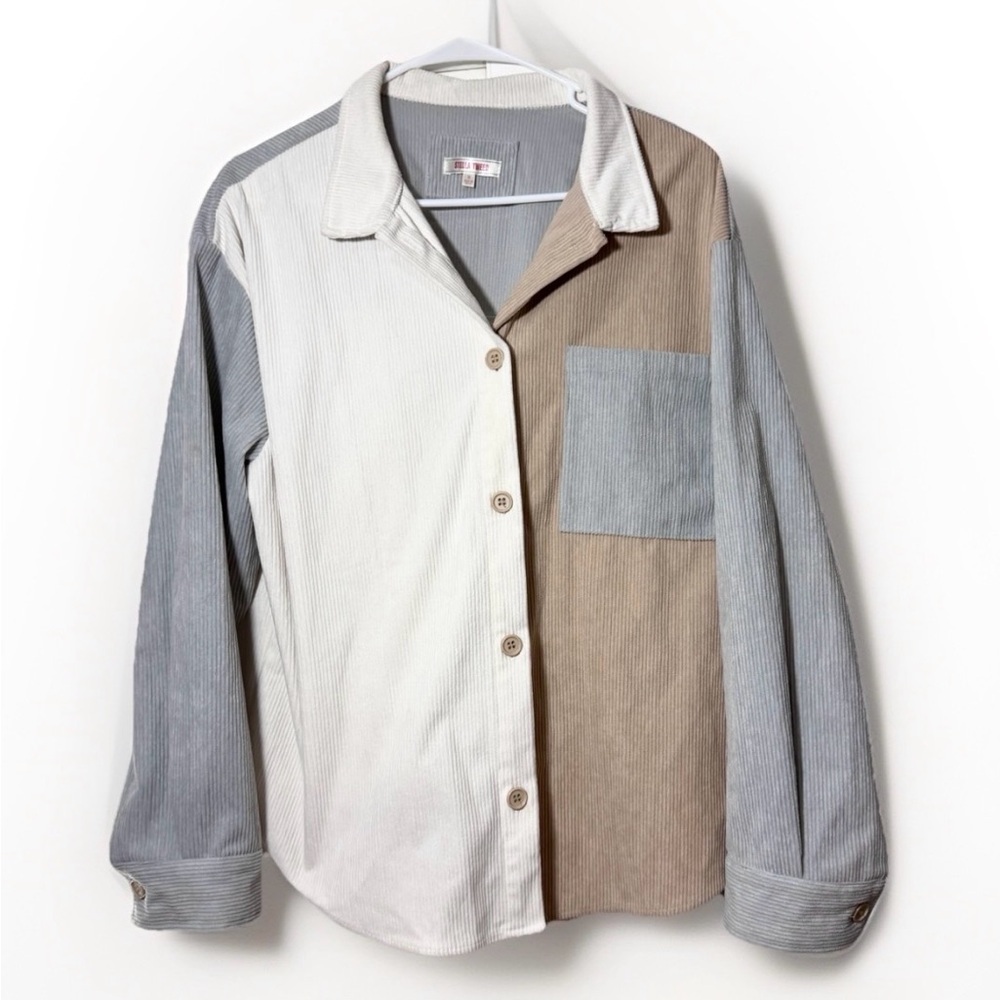 Women’s Corduroy Long Sleeve Button Down Shirt Shacket Size M Stella Tweed